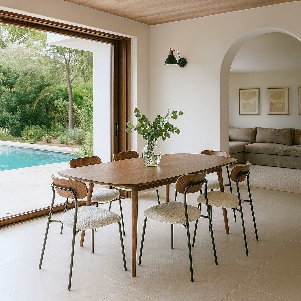 Ensemble table rectangulaire et 6 chaises, CALLAO couleur unique, NOW'S HOME