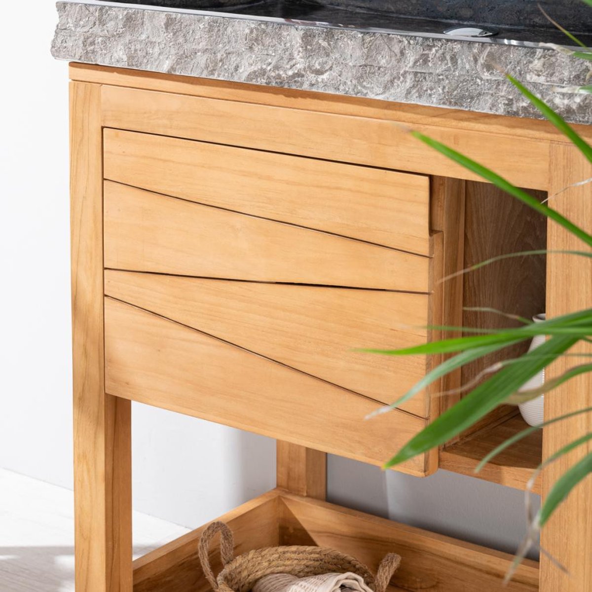 Meuble + vasque en teck massif rectangle 67cm COSY noir, WANDA COLLECTION