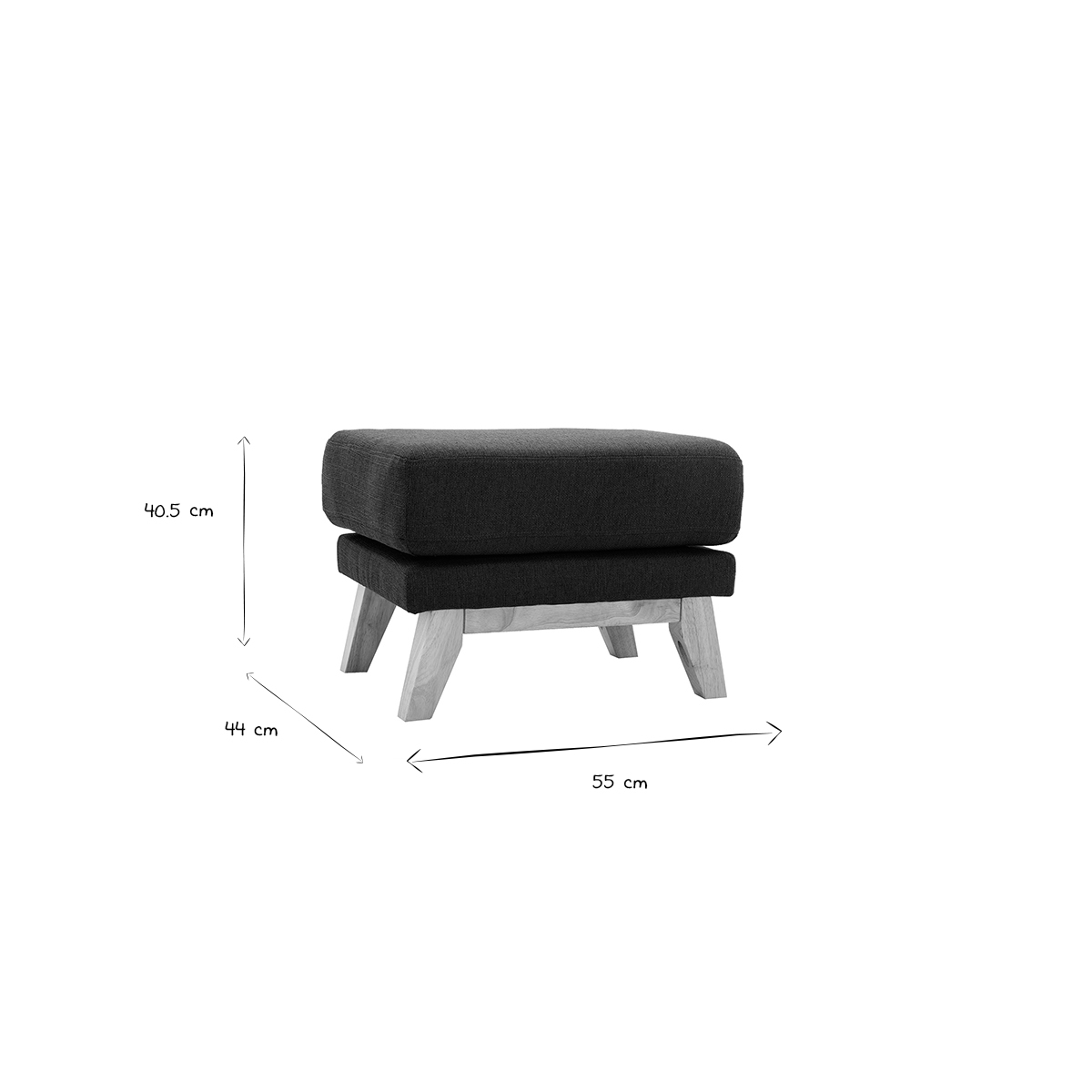 Pouf repose-pieds scandinave en tissu chenille terre brûlée et bois clair OSLO gris foncé, MILIBOO
