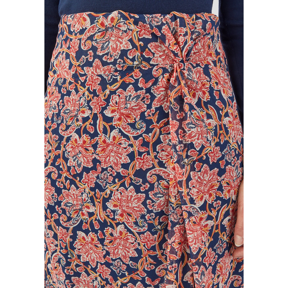 Jupe voile taille effet drapé bleu marine fleuri, DAMART