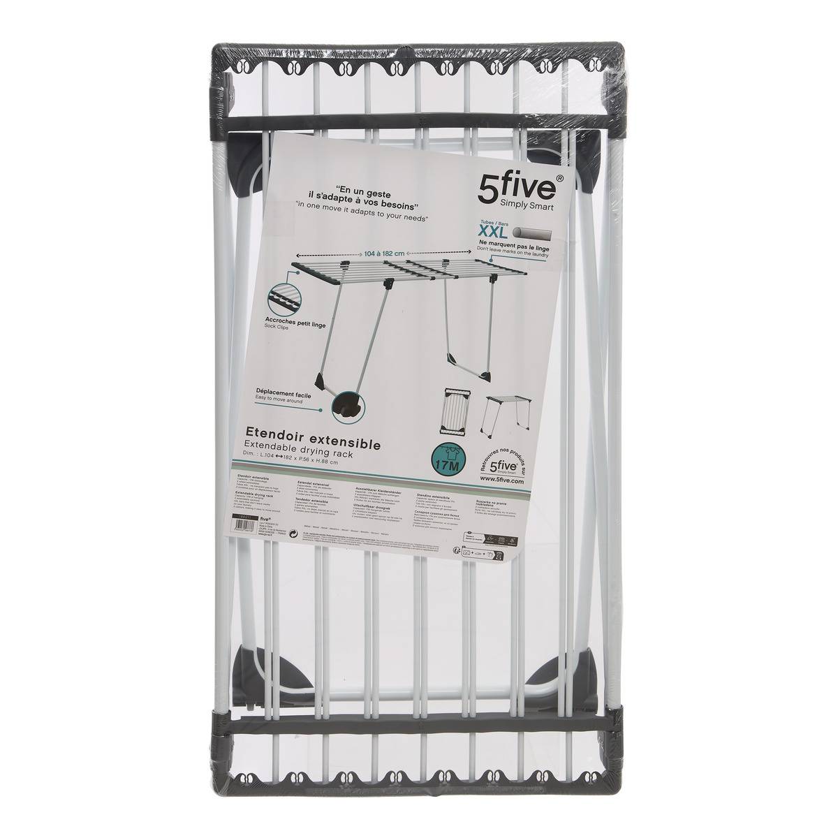 Étendoir à linge pliable tubes 17m SINAI blanc, 5FIVE SIMPLY SMART