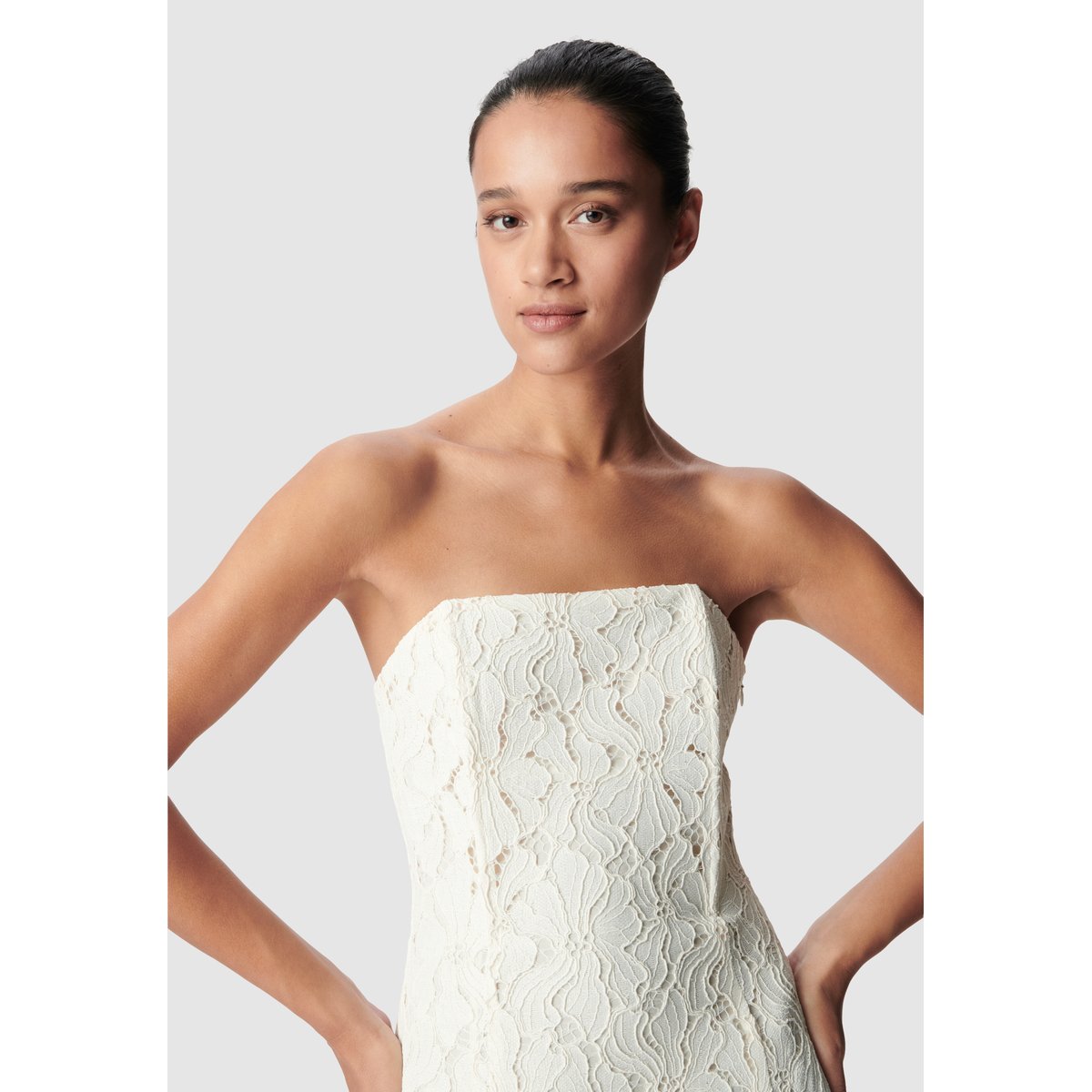 Robe bustier longue dentelle ecru, IKKS