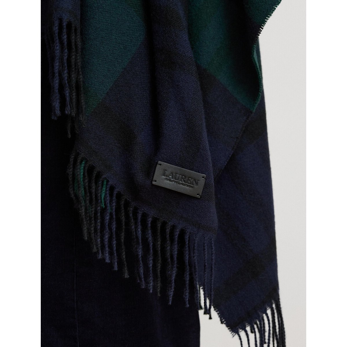 Poncho frangé, à carreaux marine/vert, LAUREN RALPH LAUREN