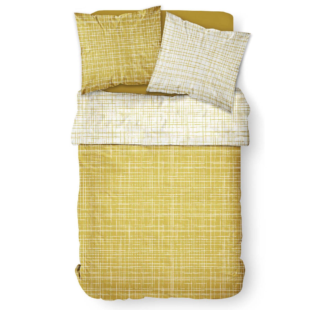Parure de lit coton 2 personnes imprimé rayures SUNSHINE jaune, TODAY