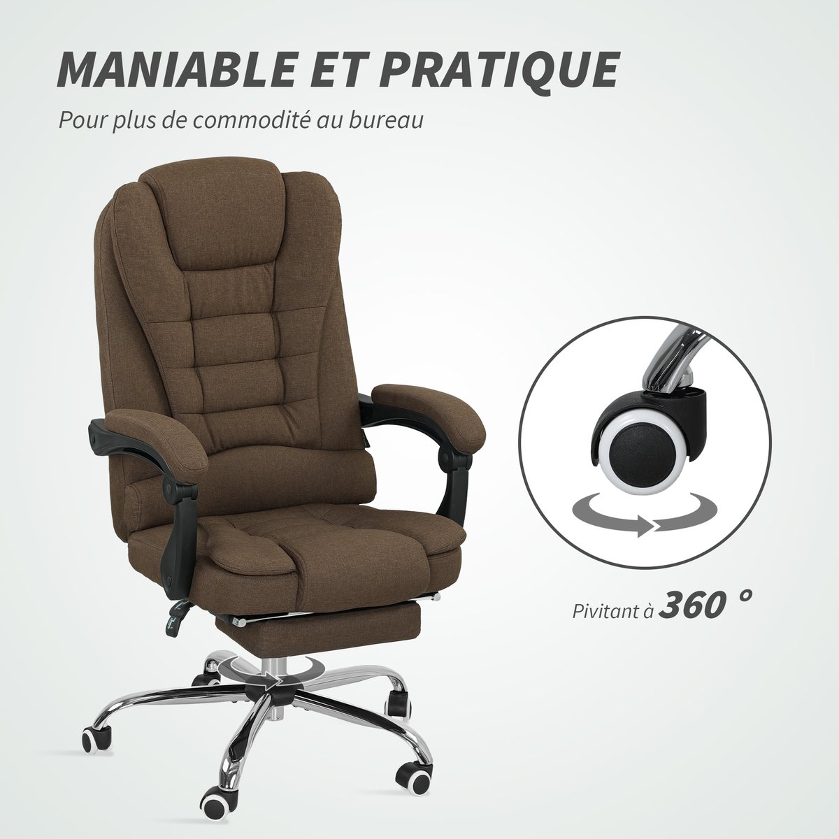 Chaise de bureau Polyester Marron marron, HOMCOM