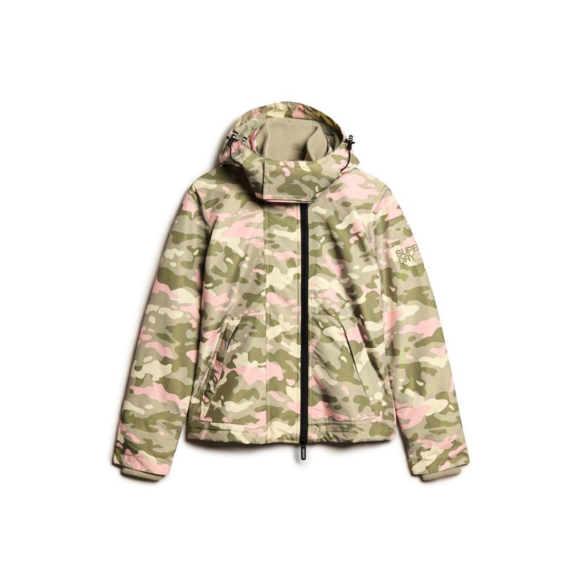 Veste à capuche Mountain Windbreaker vert algue rose camouflage, SUPERDRY