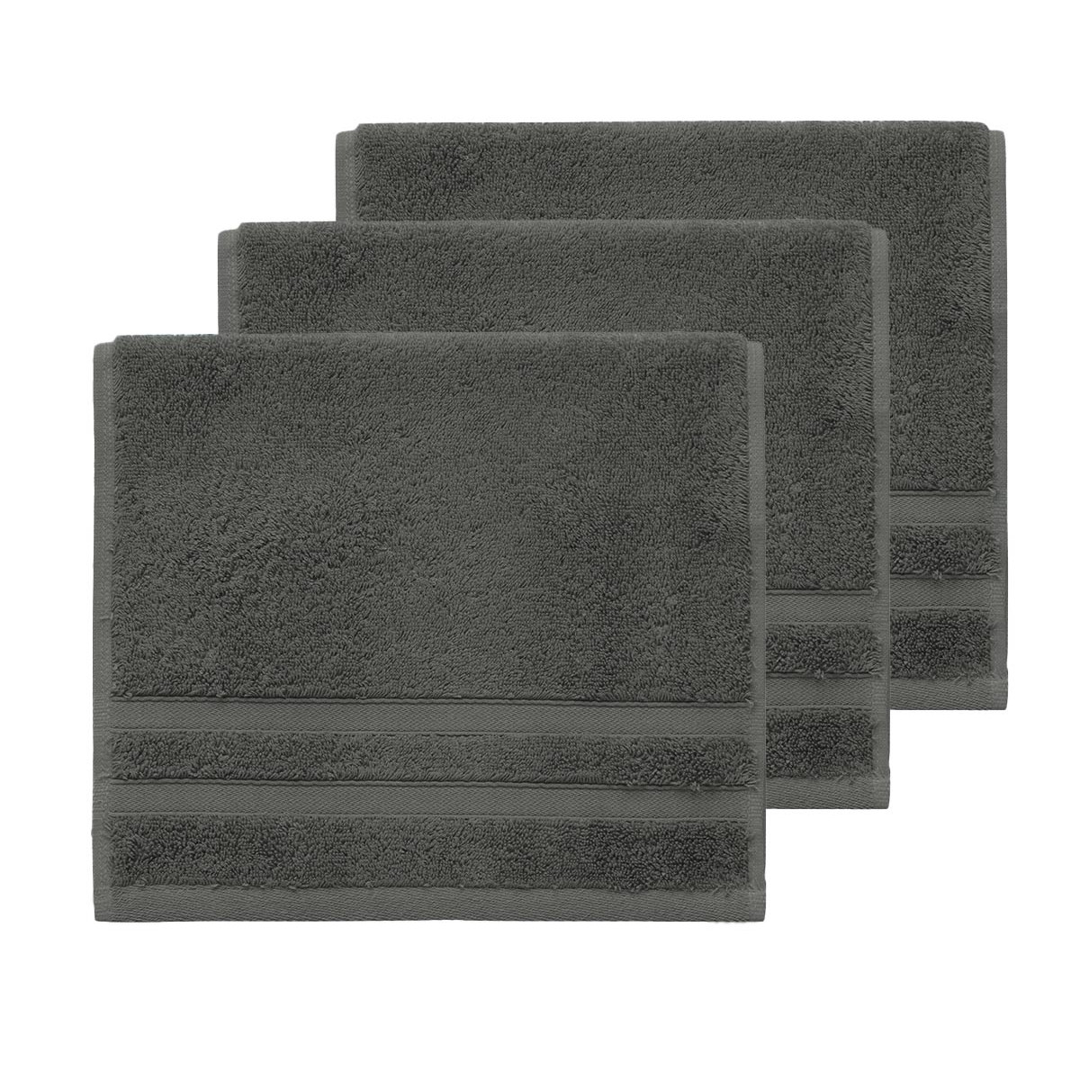 Lot de 3 serviettes invité 600 g/m² SENSILK anthracite, SENSEI MAISON