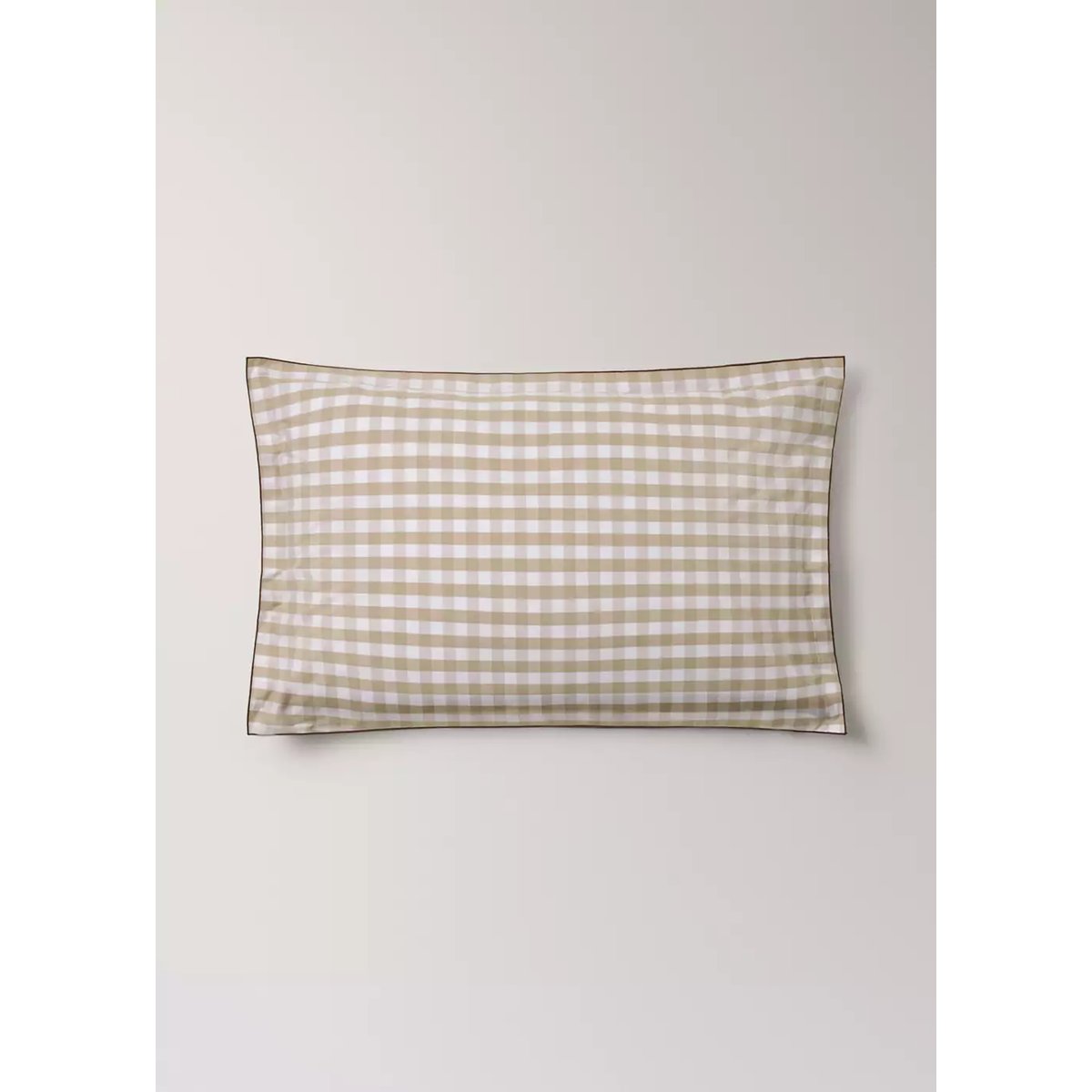 Taies d'oreiller percale de coton carreaux vichy 50x75 cm tabac, MANGO HOME