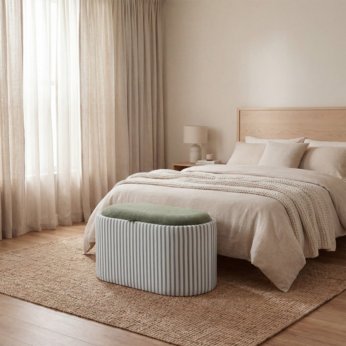 Banc coffre à rayures convertible en table basse L77cm- ZOE vert, DRAWER