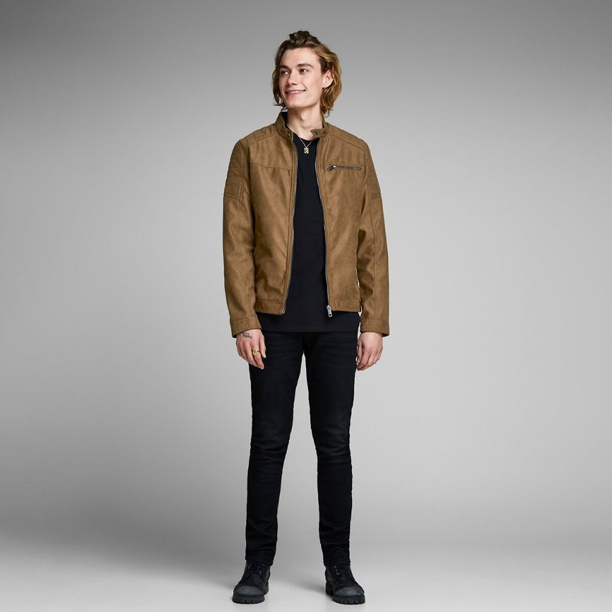 Blouson biker Jcorocky cognac, JACK & JONES
