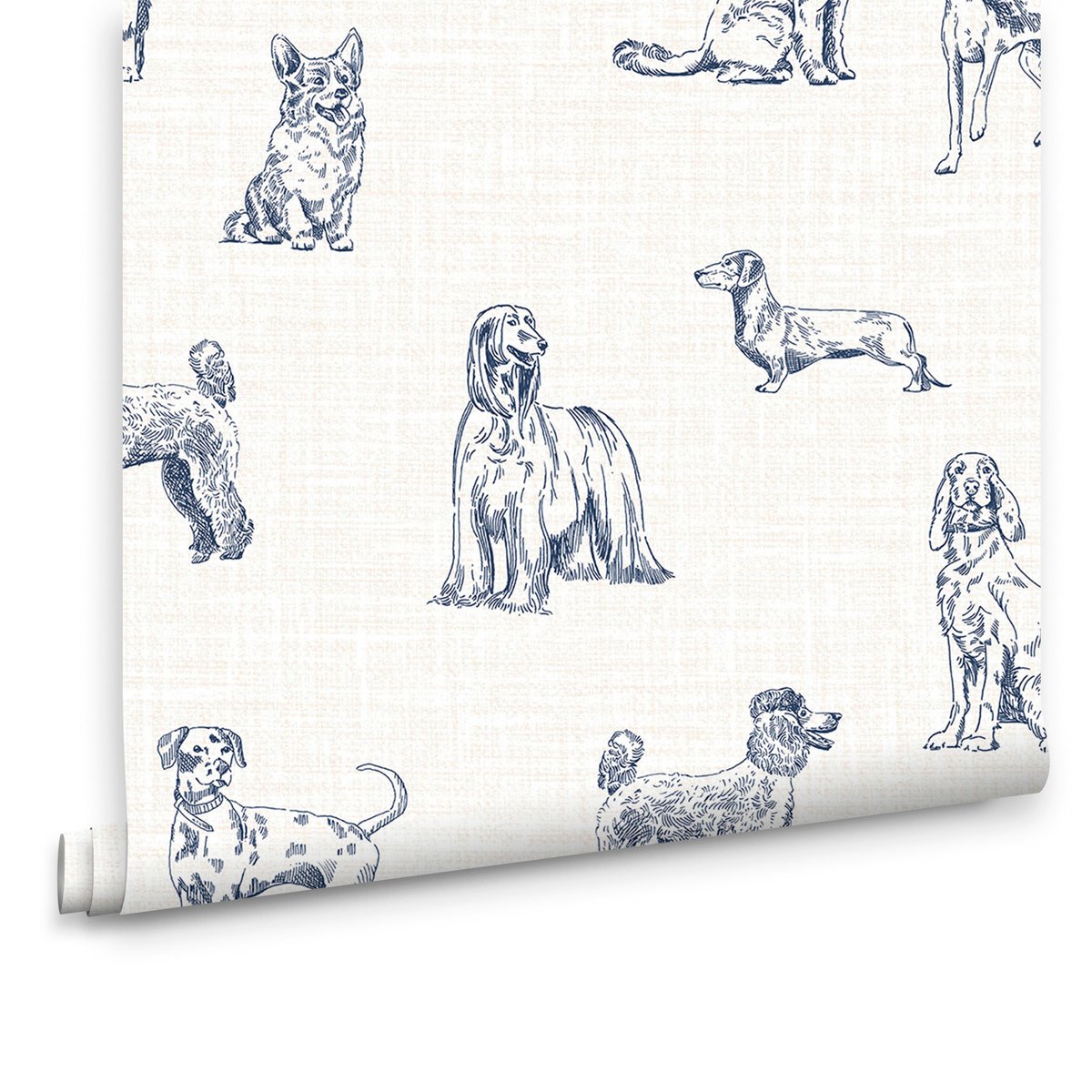 Papier peint Portraits de chiens bleu, crème, JOULES