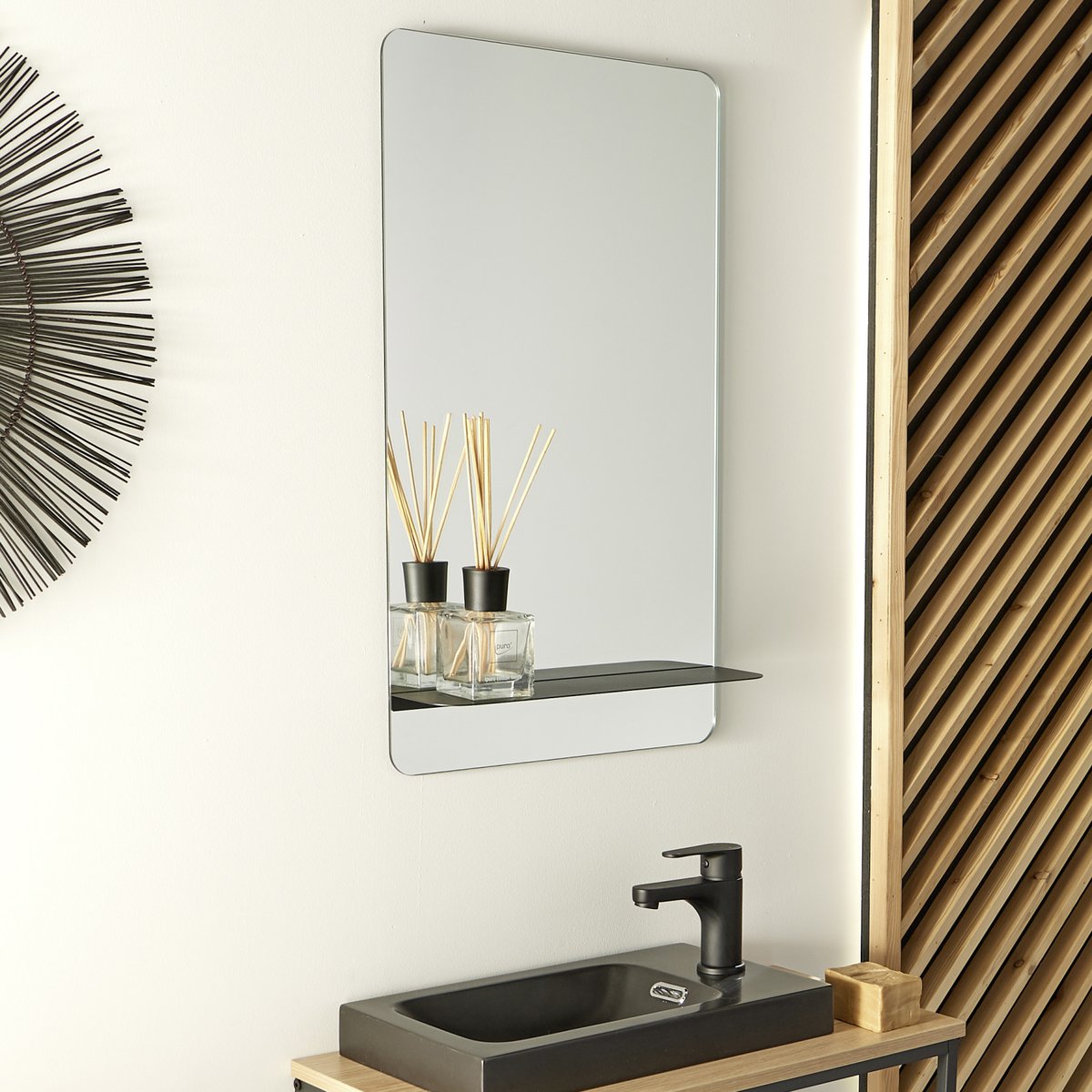 Miroir lave mains WC avec tablette SIMONA tablette noire, MOB IN