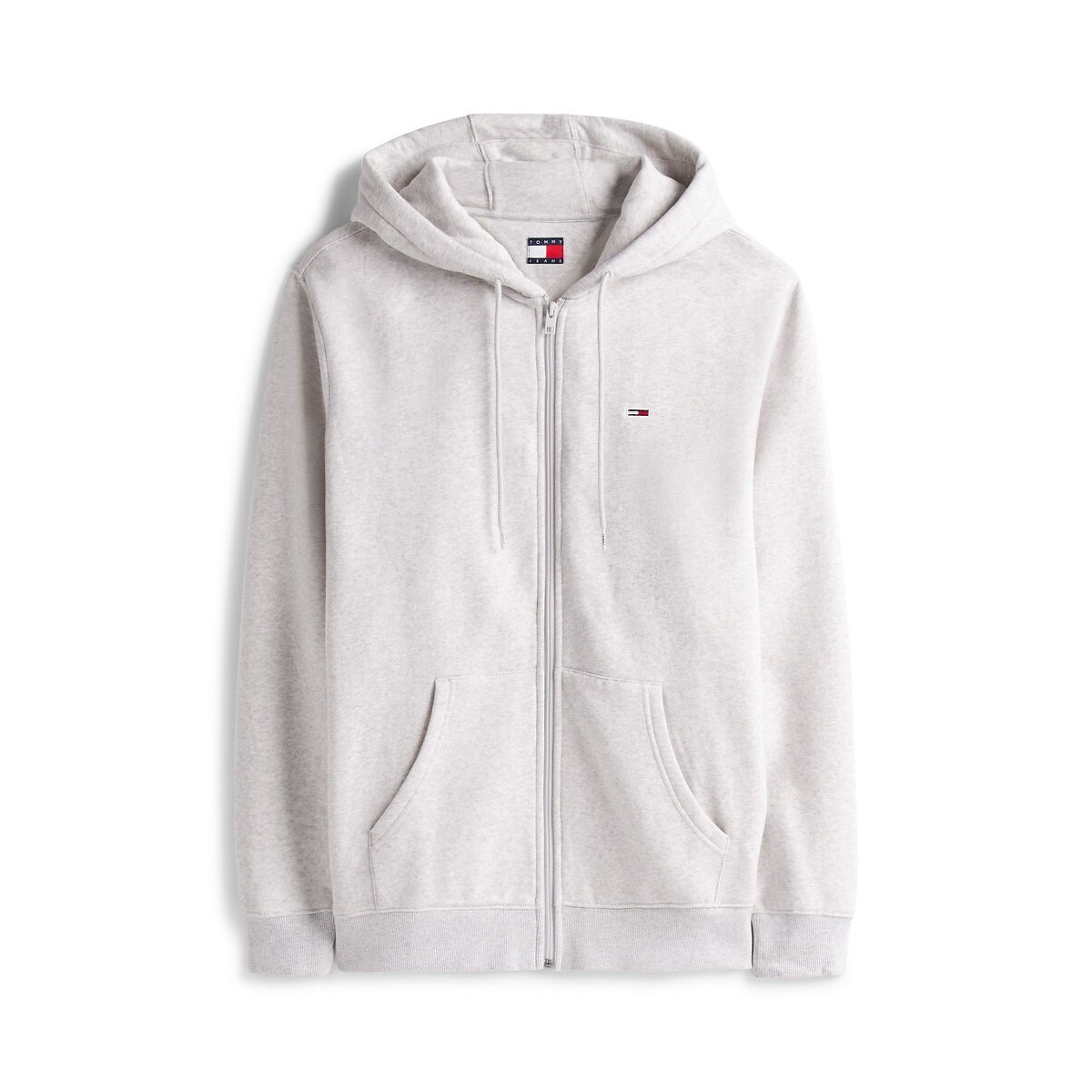Sweat à capuche zippé en molleton brossé gris clair, TOMMY JEANS