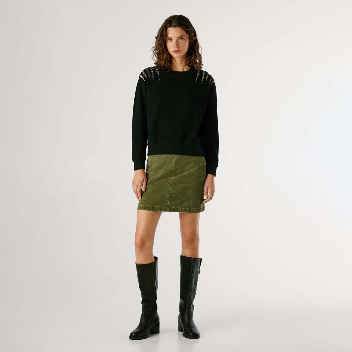 Sweat-Shirt À Col Rond Avec Détails En Strass noir, PEPE JEANS