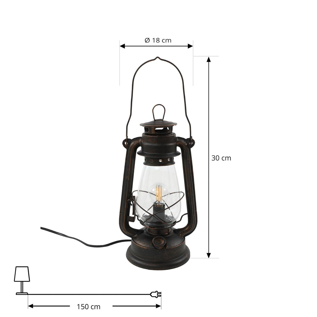 Lampe à poser en métal antique, Raisa rouille, transparent, LINDBY