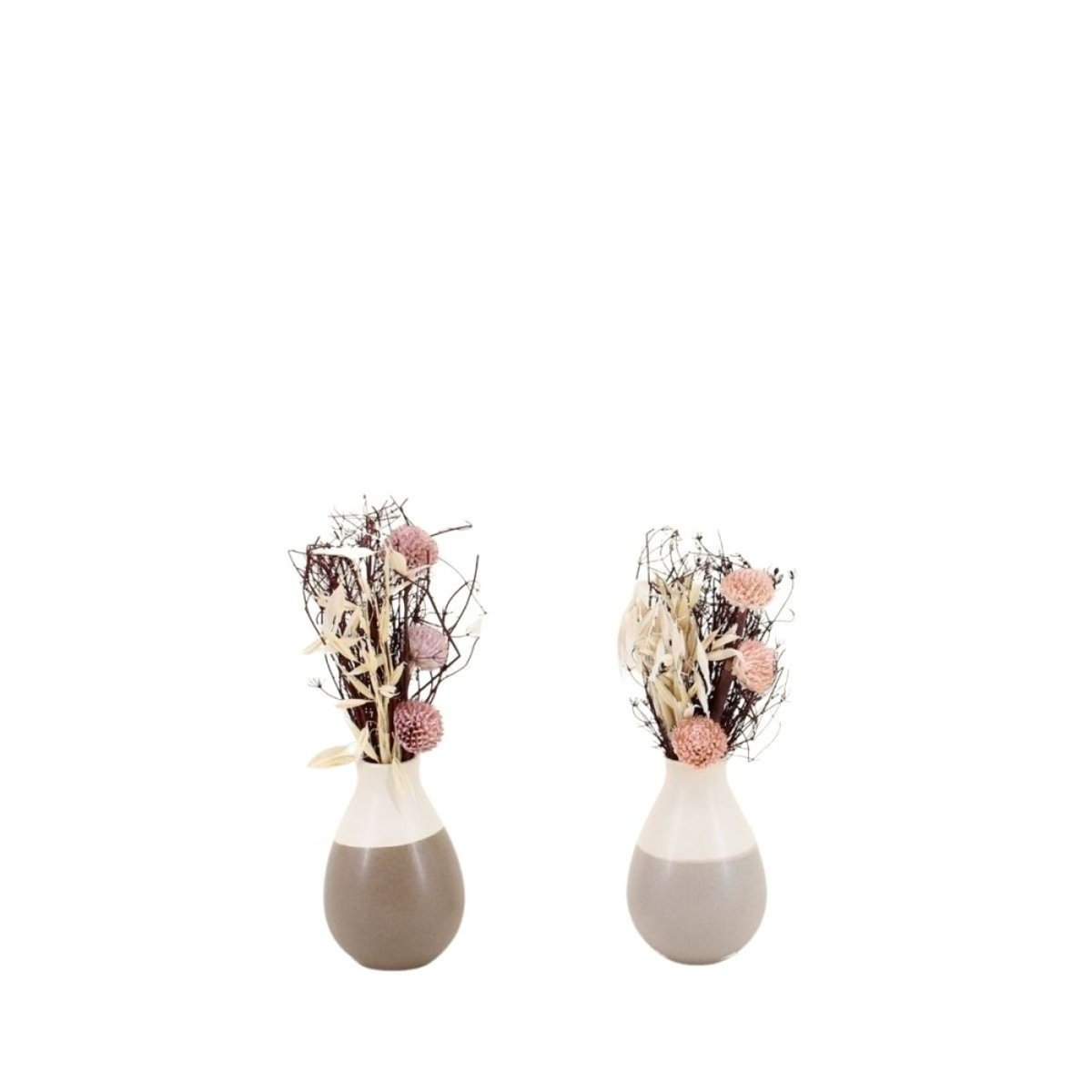 Lot de 2 vases en céramique avec fleurs séchées taupe, ORNAMI
