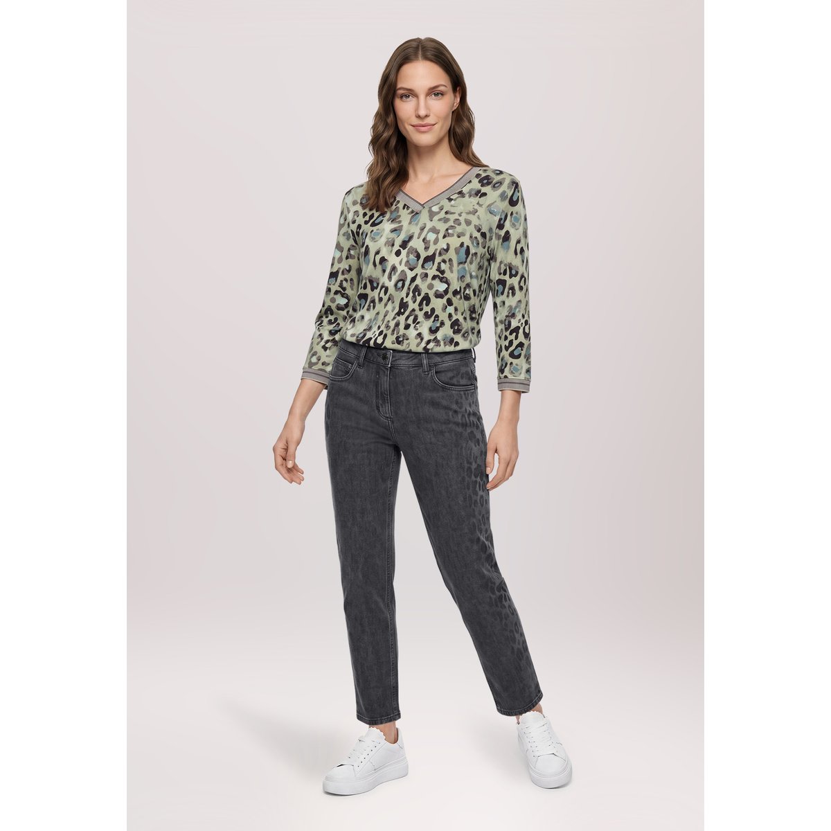 Pantalon casual à imprimé léopard dark grey denim, BETTY BARCLAY