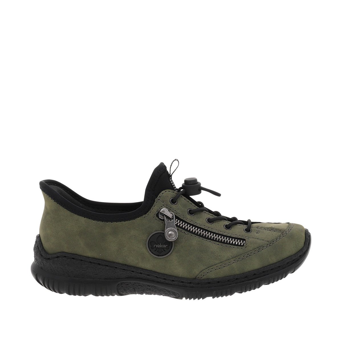 Sneakers kaki avec semelle à talon plat et à lacets élastiqués avec stoppeur kaki, RIEKER