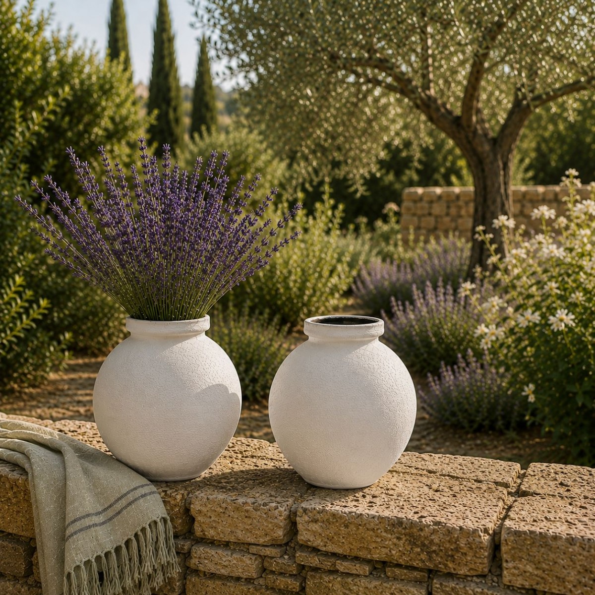 Vase artisanal blanc en terre cuite - intérieur émaillé vert, OSTUNI vert, GERARD LAMY