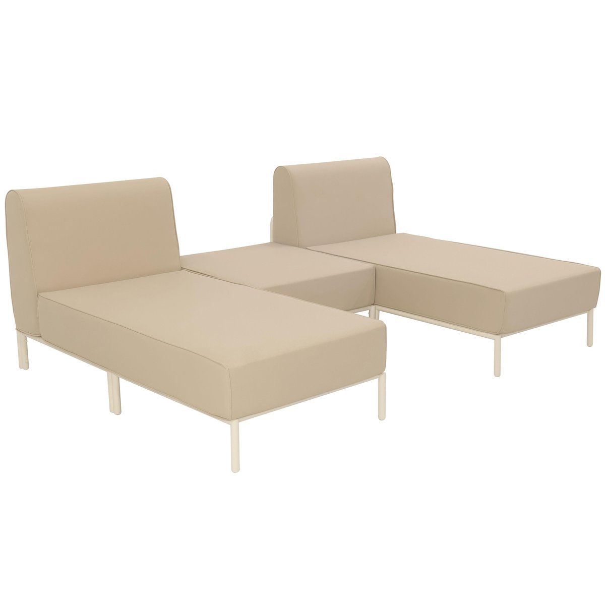 Salon de jardin modulable 3 places avec 2 méridiennes et 1 pouf, PATIO beige, OVIALA