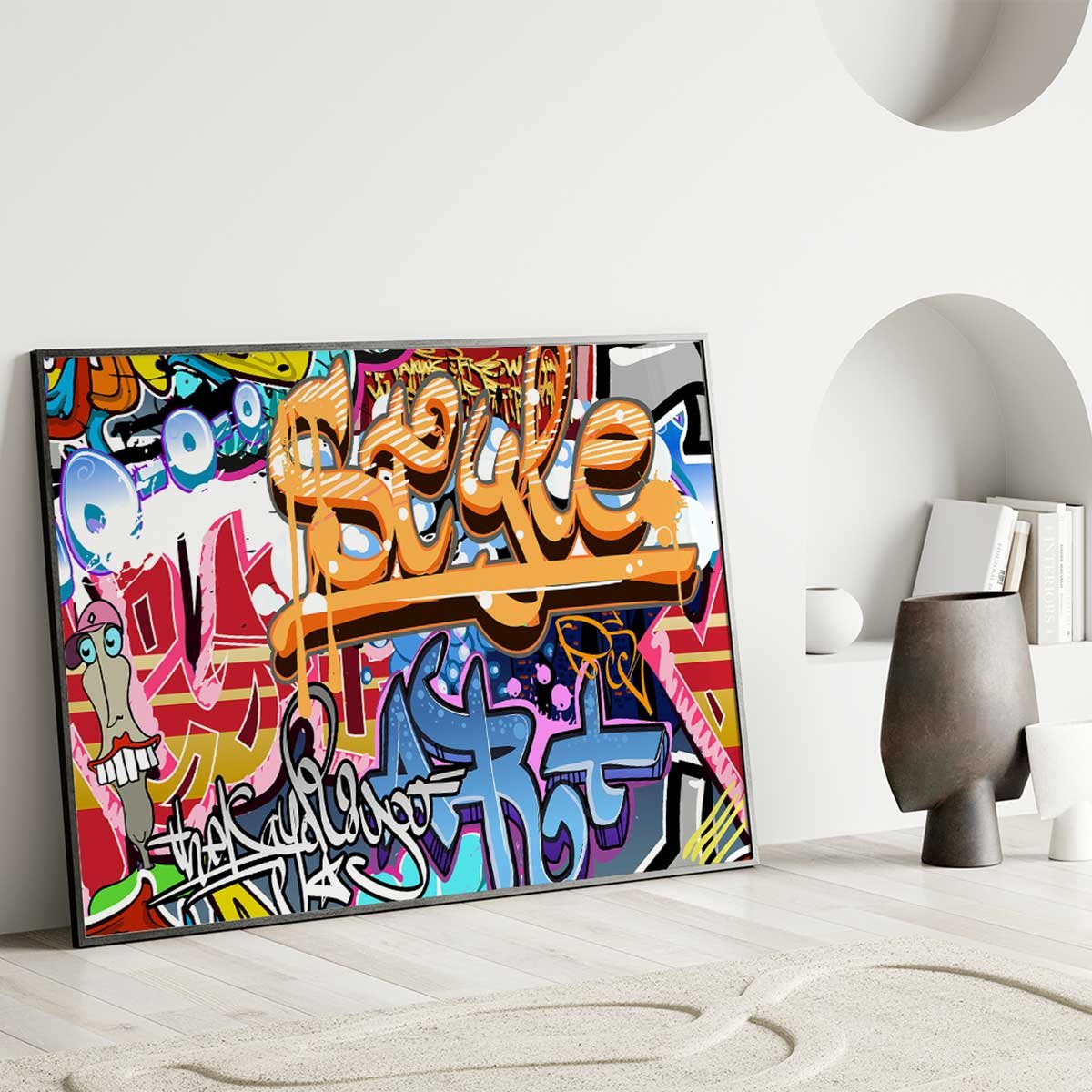Affiche encadrée street art graffiti affiche + cadre en métal - noir, HEXOA