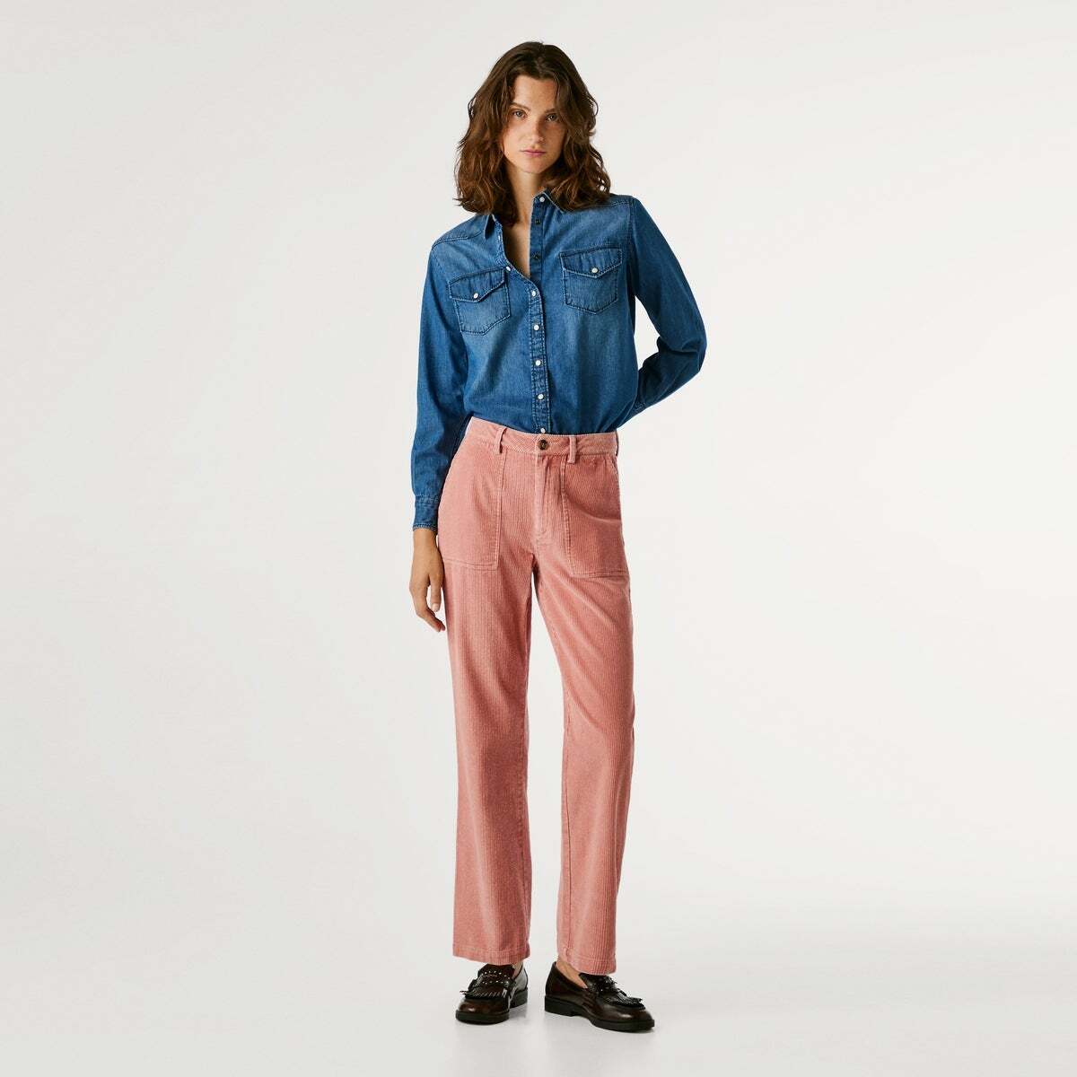 Pantalon Droit En Velours Côtelé rose ardoise, PEPE JEANS