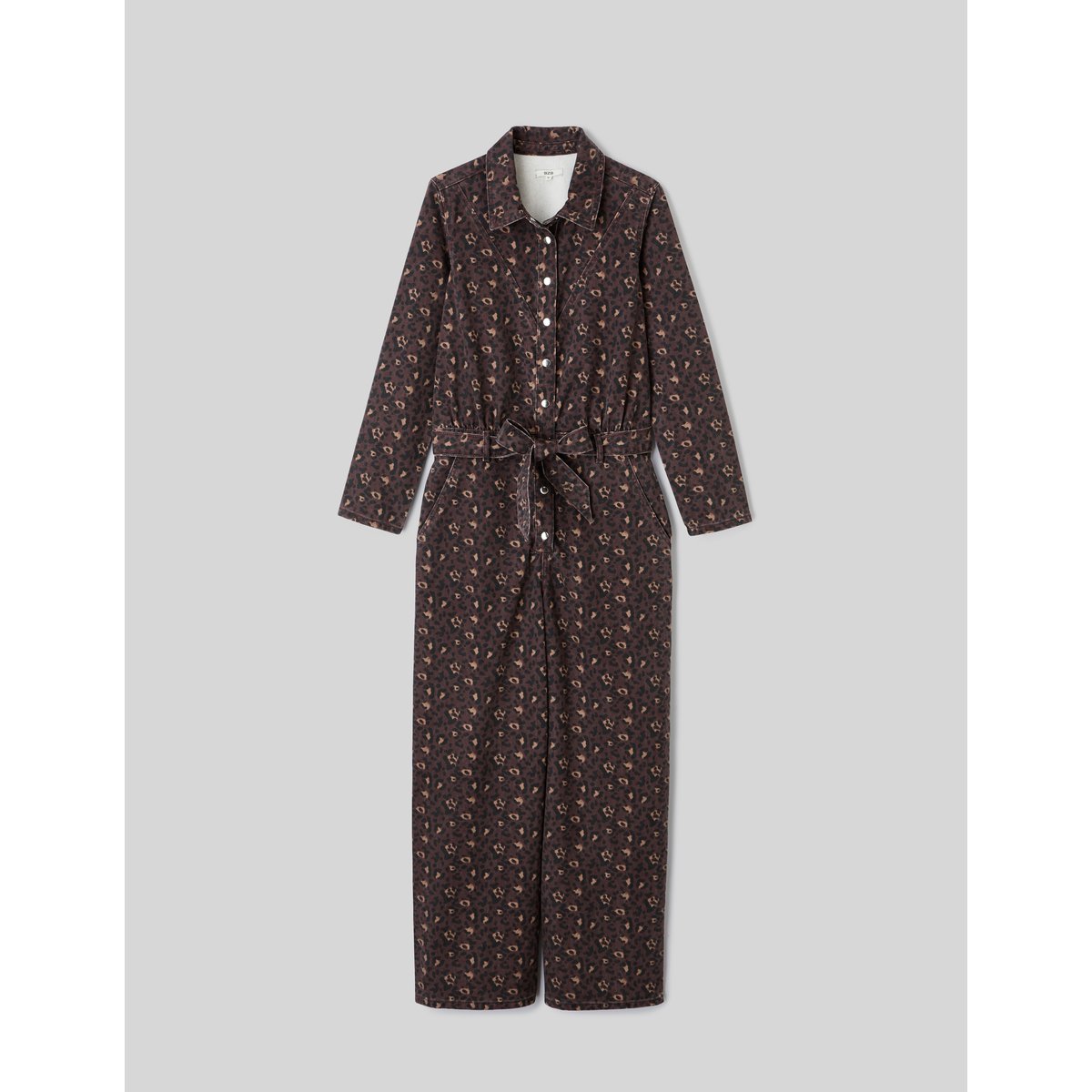 Combinaison en denim imprimé léopard marron, BZB