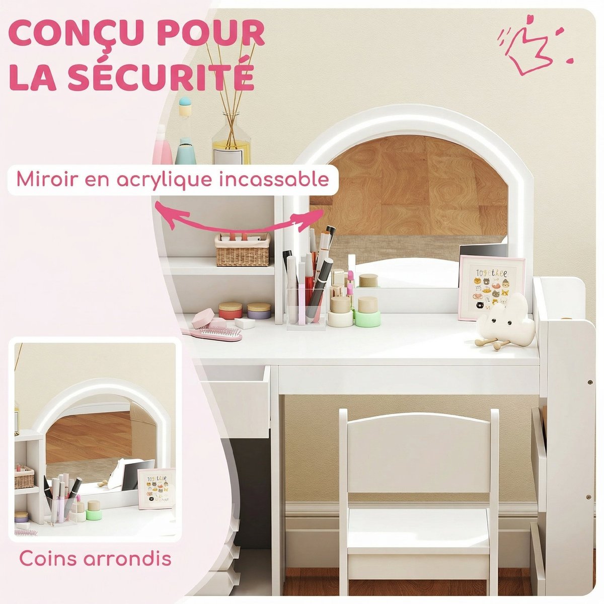 Ensemble de coiffeuse pour enfants MDF Blanc blanc, AIYAPLAY