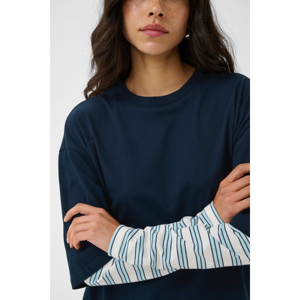 T-shirt à manches longues midnight / blue stripe, KAFFE