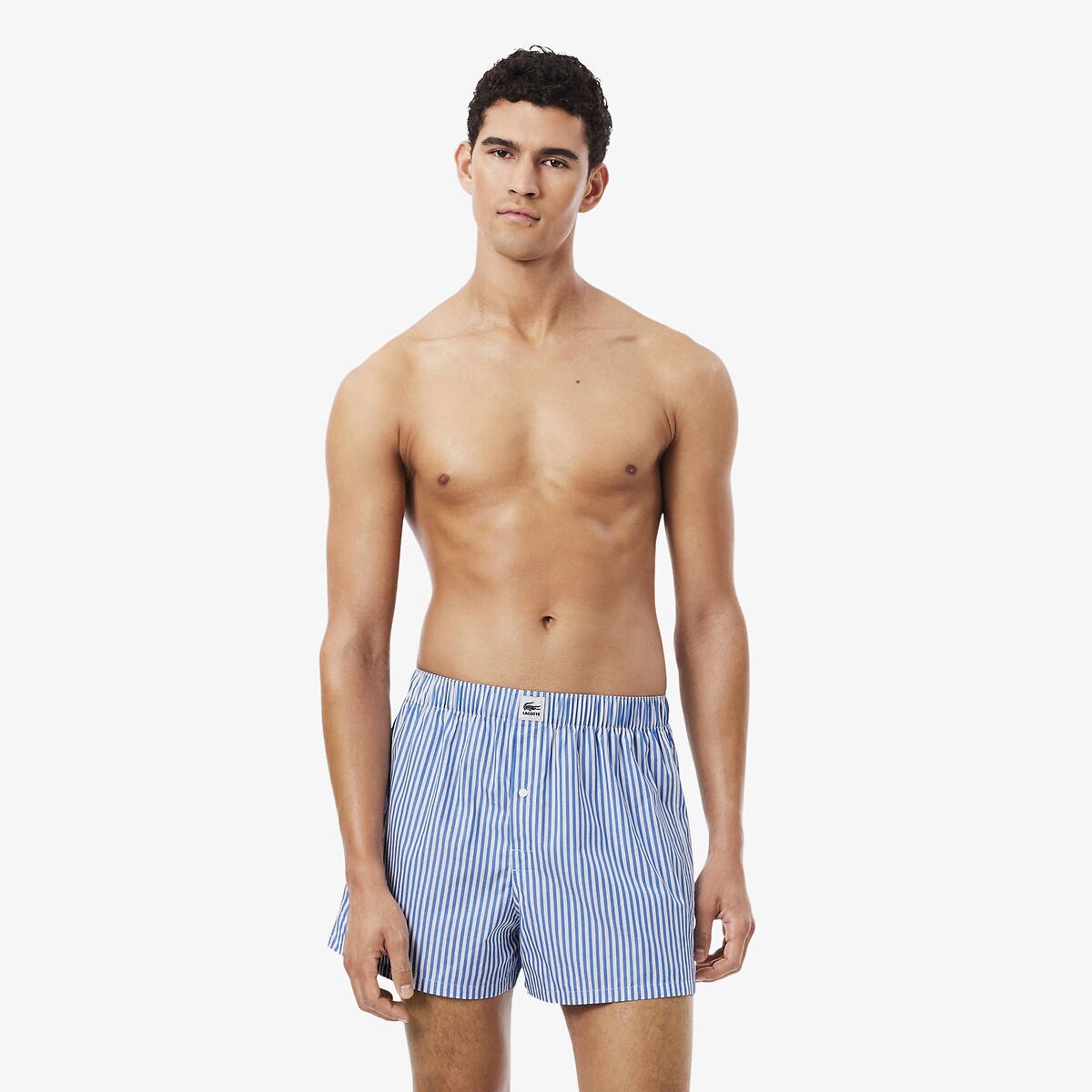 Confezione da 3 boxer in cotone con etichetta intessuta marino + marino + blu, LACOSTE
