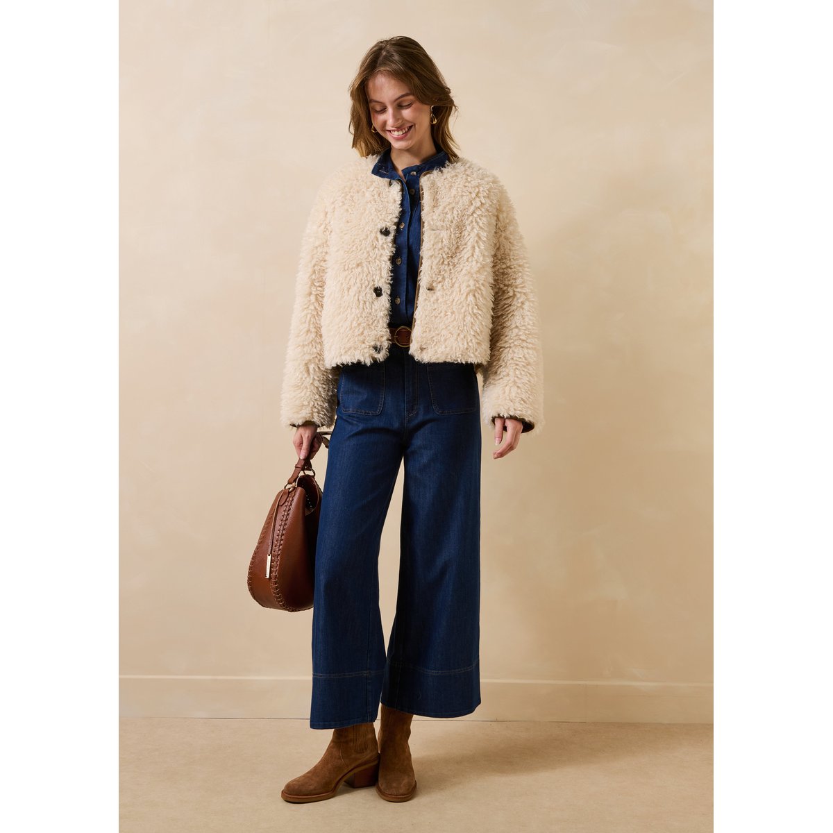 Manteau court réversible à imitation fourrure ecru, LA FEE MARABOUTEE
