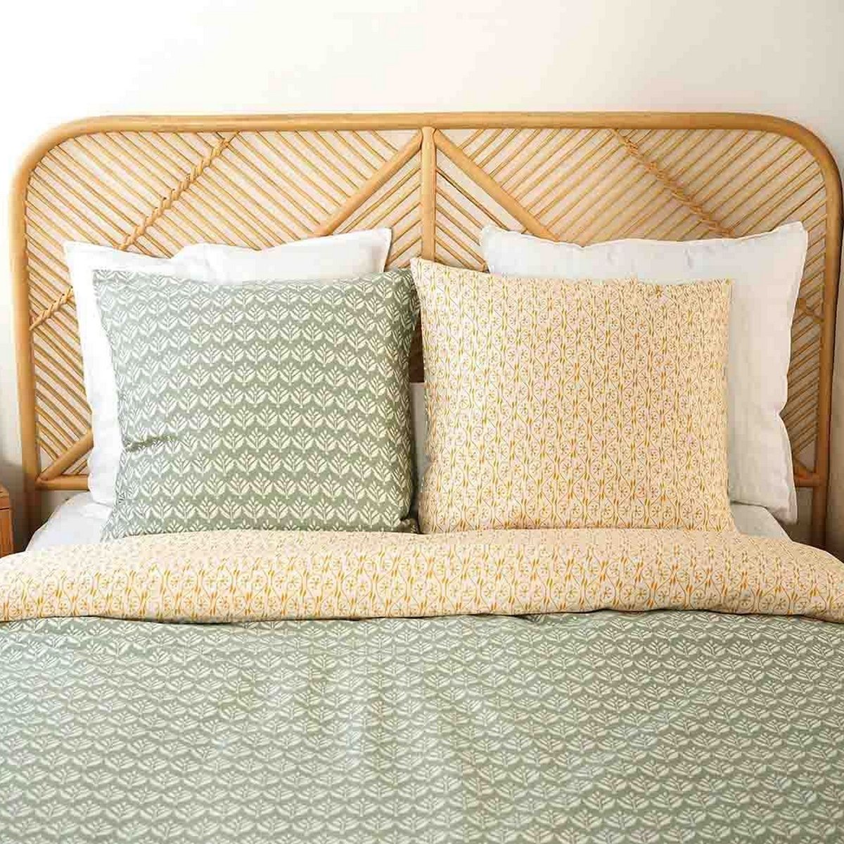 Parure de lit - housse de couette en satin de coton imprimée vert, EDEN