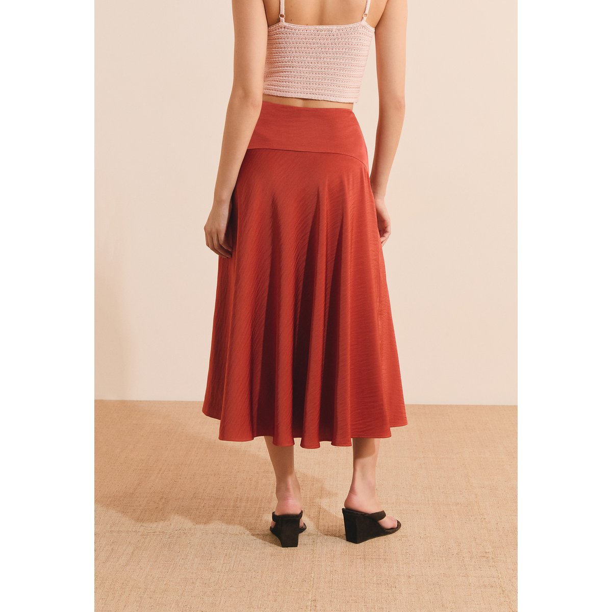 Jupe midi satinée RITA terracotta, ETAM