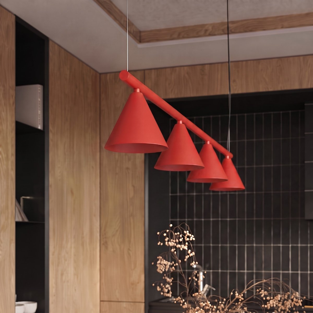 Lustre Acier Rouge E14 4 Nox rouge, EDEN