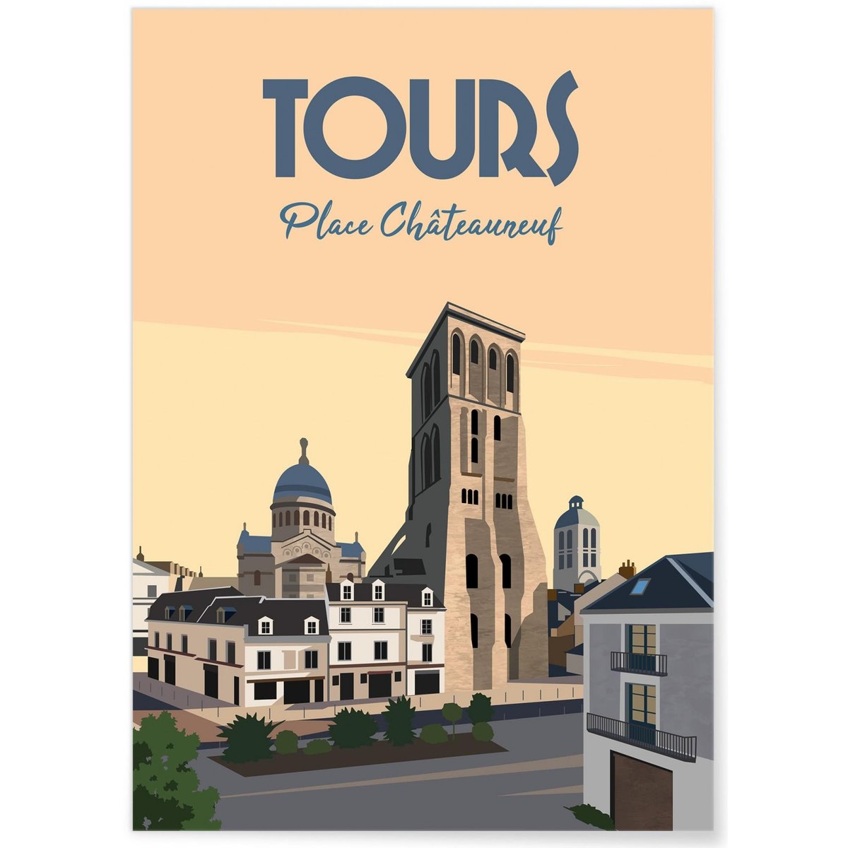 Affiche ville Tours Place Châteauneuf blanc, L'AFFICHERIE