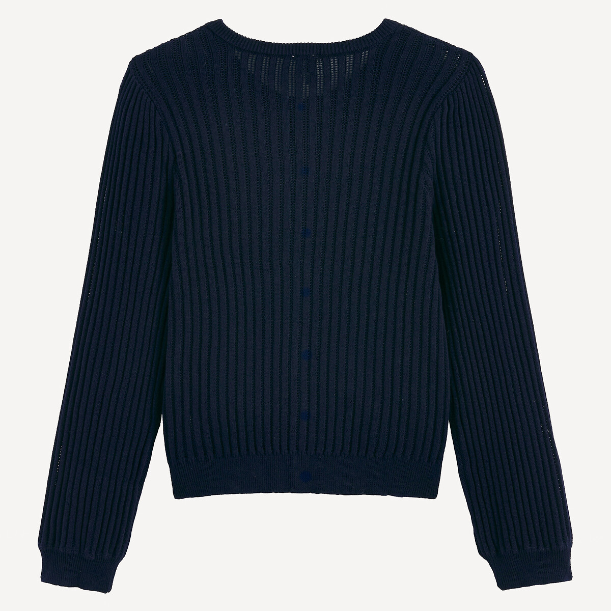 Fine Pointelle Knit Crew Neck Cardigan navy blue, LA REDOUTE COLLECTIONS