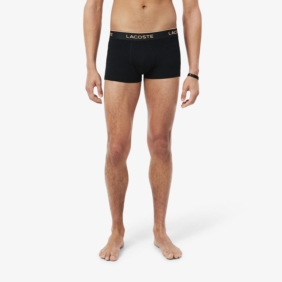 Lot de 3 boxers courts unis, en coton, stretch noir + noir + noir, LACOSTE