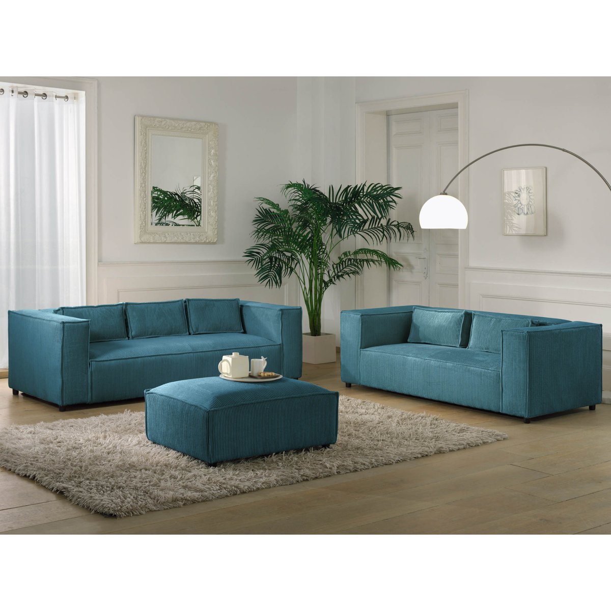 Canapé fixe 3 places - STELLA bleu canard, BEST MOBILIER