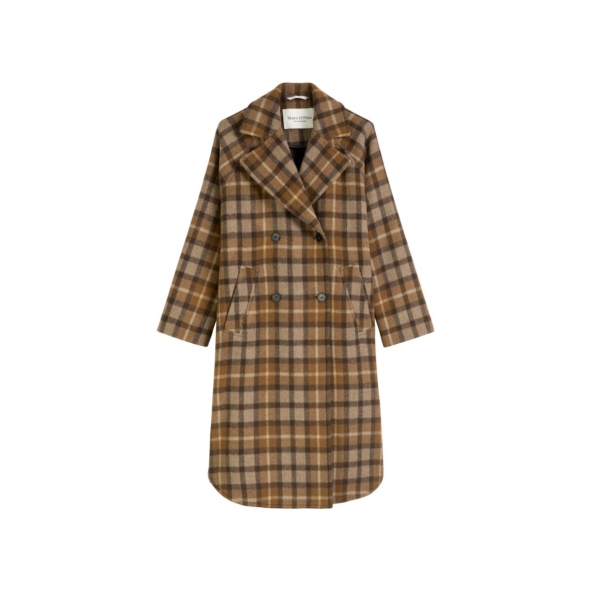 Manteau à carreaux relaxed en mélange de laine italienne beige, MARC O'POLO