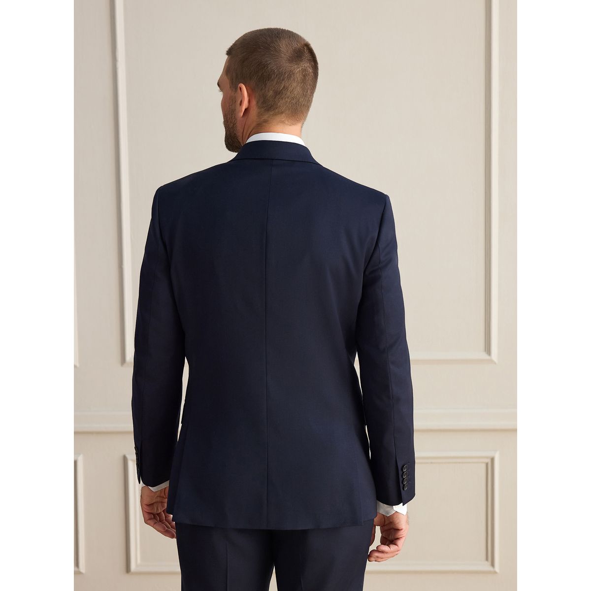 Veste de costume ajustée croisée laine signature bleu marine, NEXT