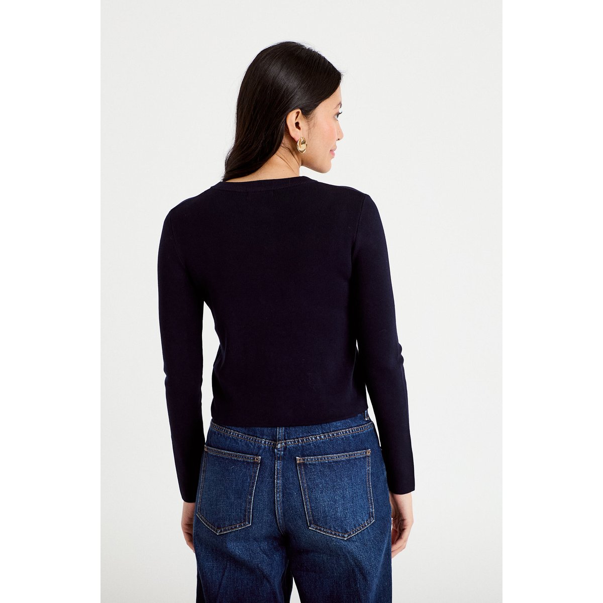 Gilet ajusté cropped col rond bleu marine, CACHE CACHE
