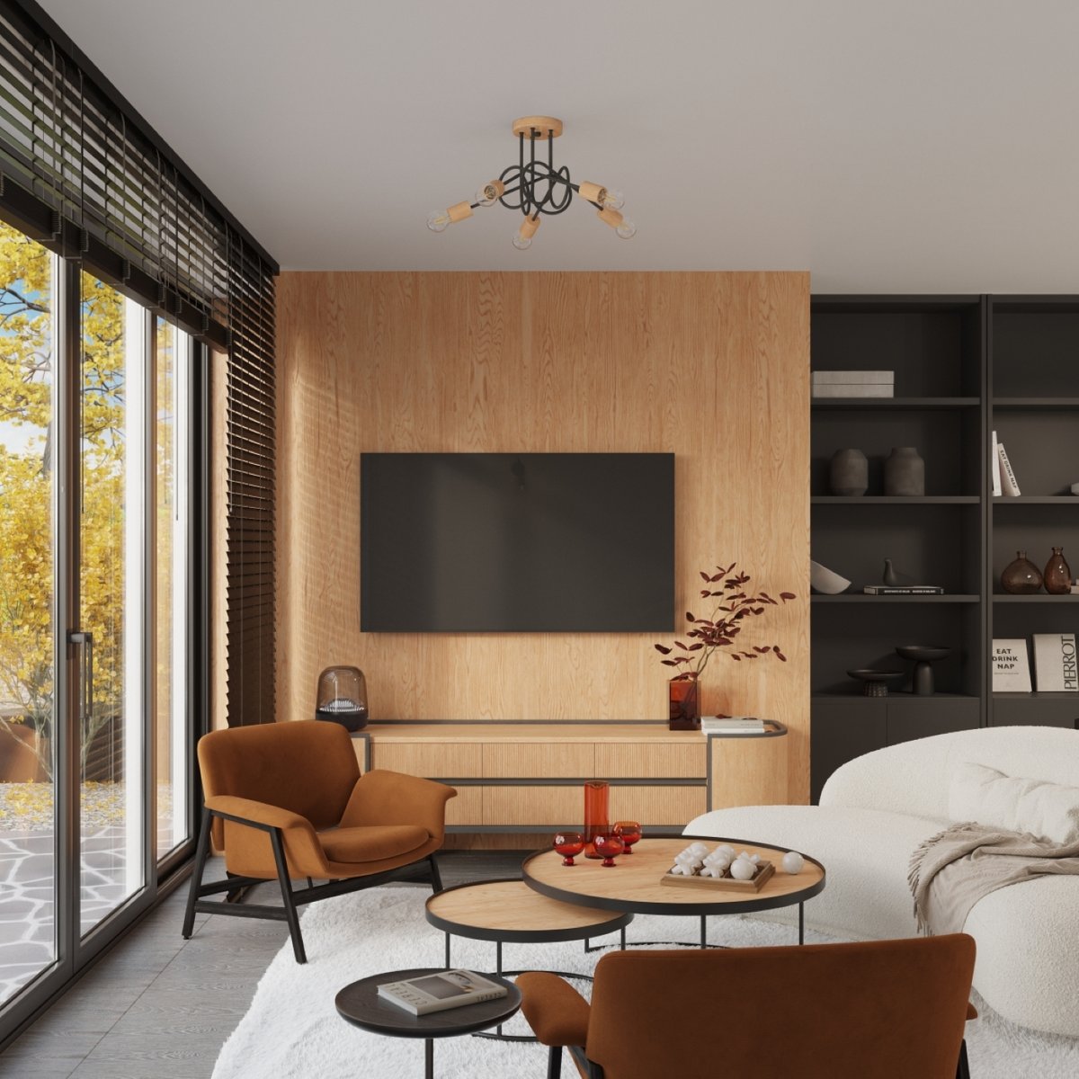 Applique Acier Noir/Bois Naturel E27 1 Ember noir, EDEN