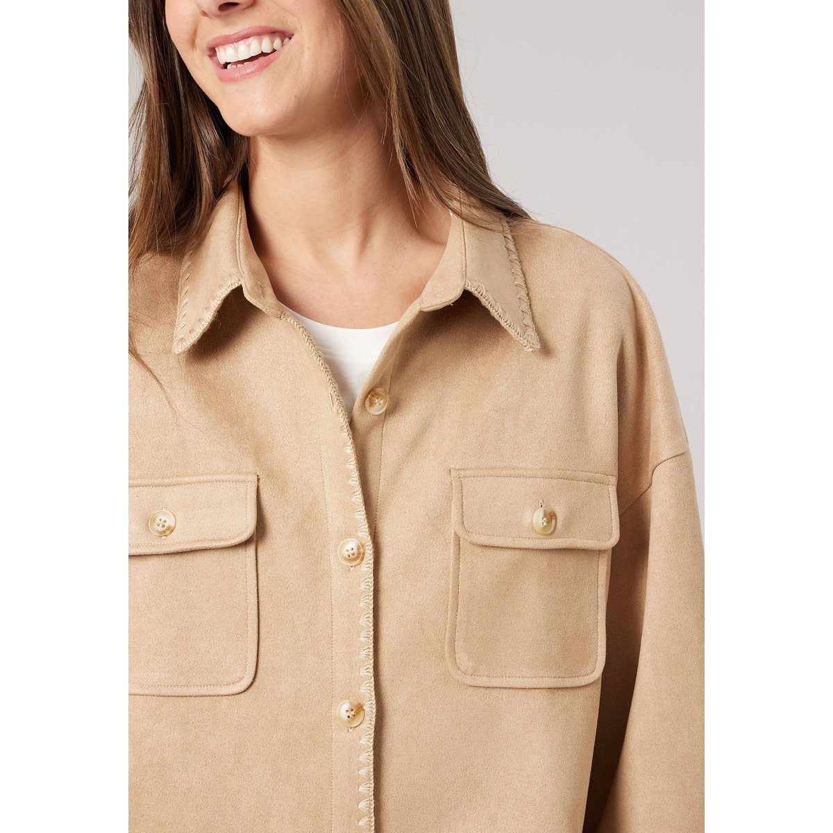 Surchemise femme en suedine JOHANNE beige, DEELUXE