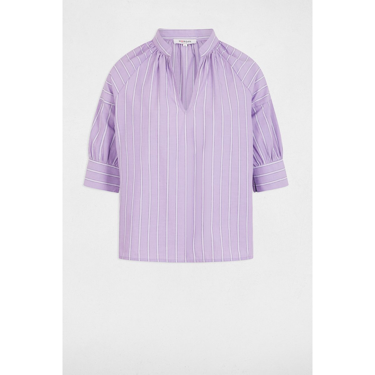 Blouse rayée col v multicolore, MORGAN