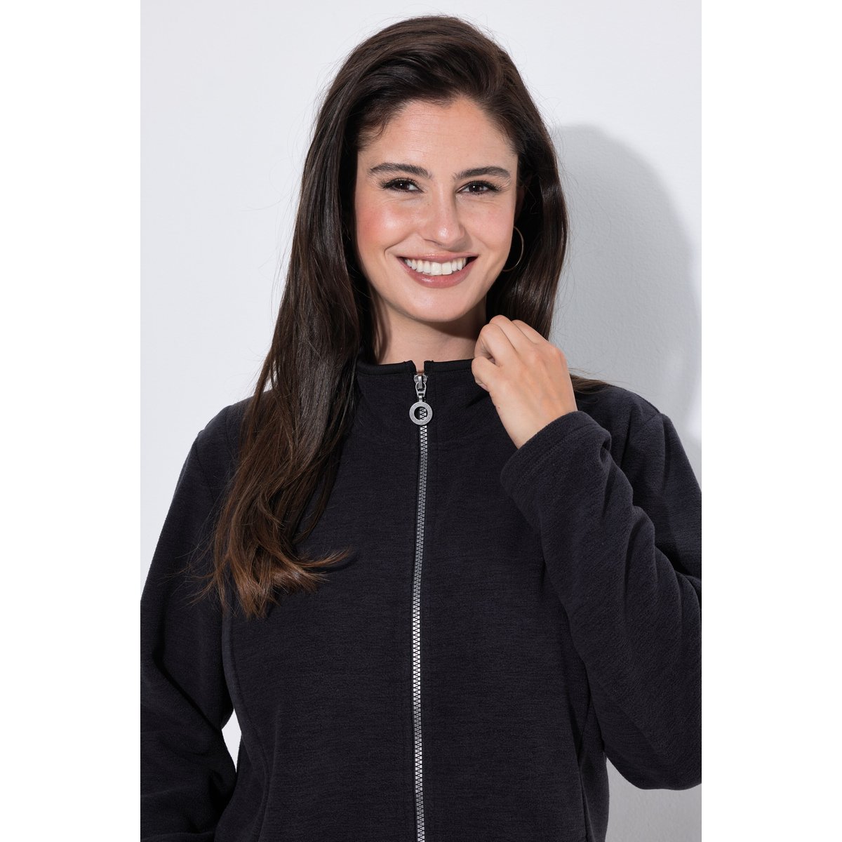 Veste en polaire chinée, col montant noir, ULLA POPKEN