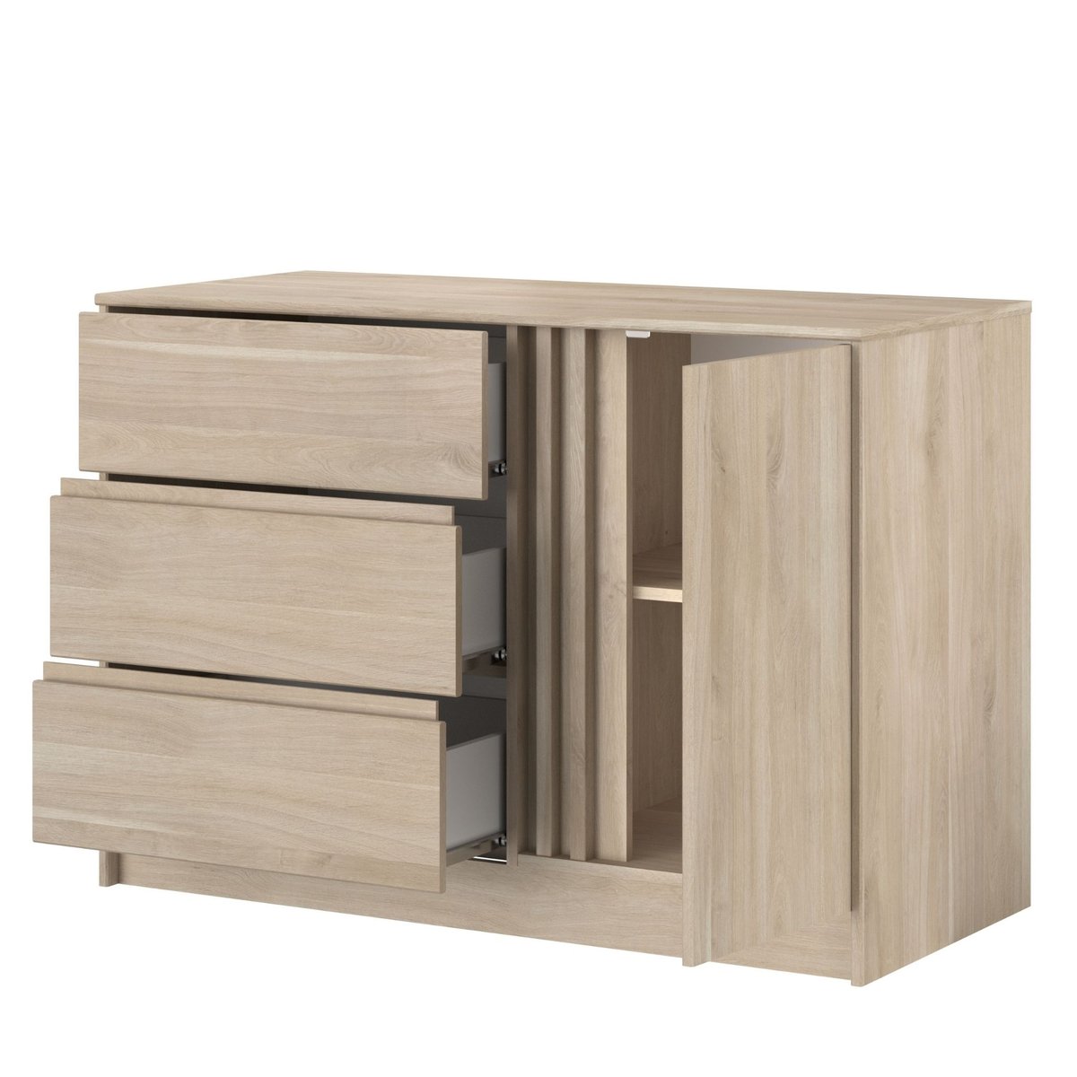 Commode avec 3 tiroirs et 1 porte - CLEM bois naturel, TERRE DE NUIT