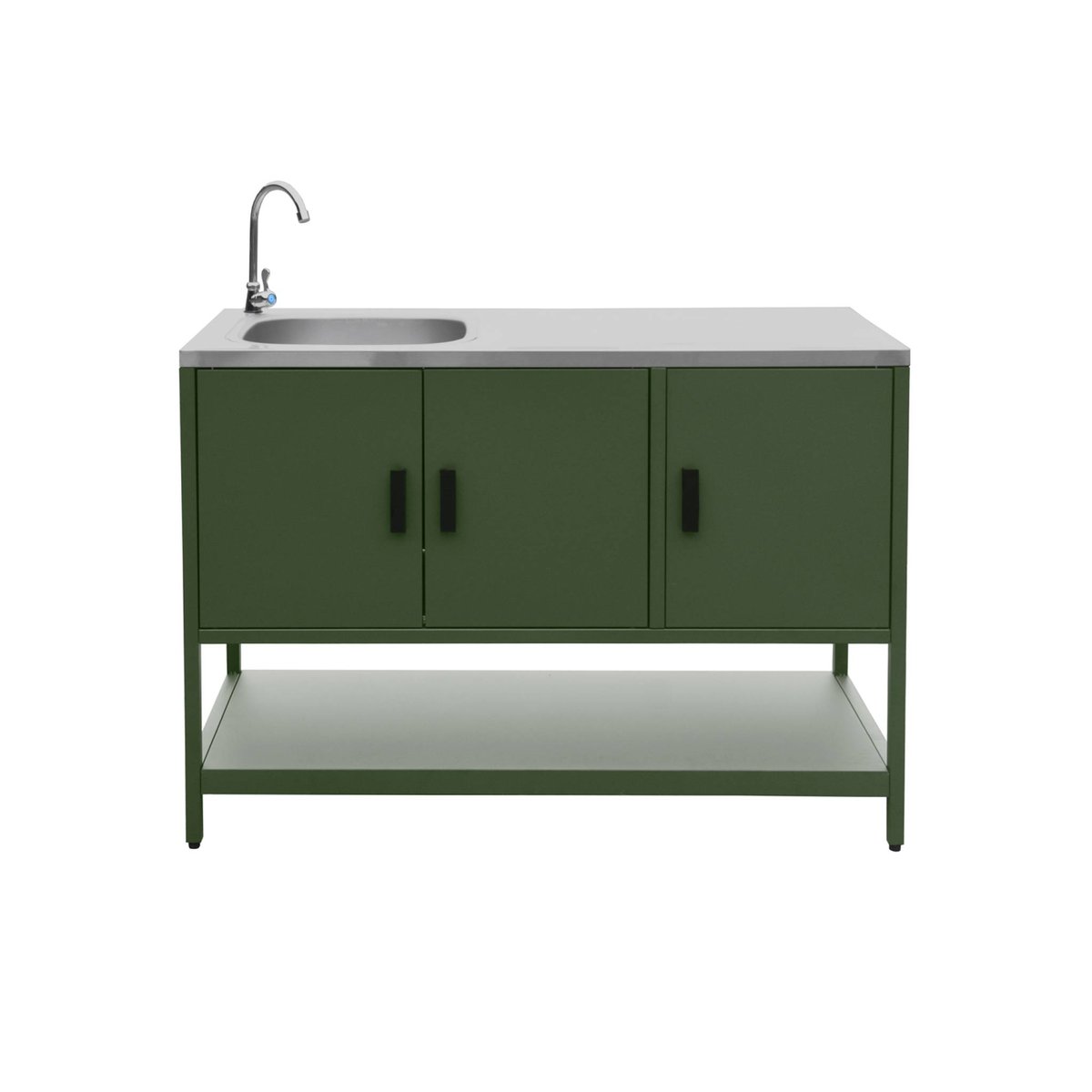Cuisine d'extérieure 3 modules avec barbecue charbon de bois sur pieds, 2 étagères et thermomètre NAXOS BARBECUE CHARBON + 2 MODULES noir, SWEEEK