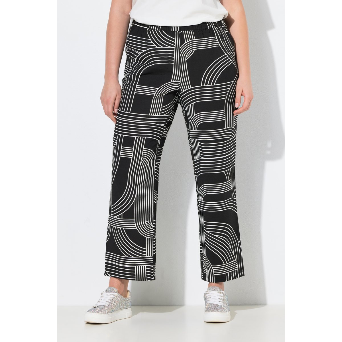 Pantalon Rose imprimé graphique noir, ULLA POPKEN