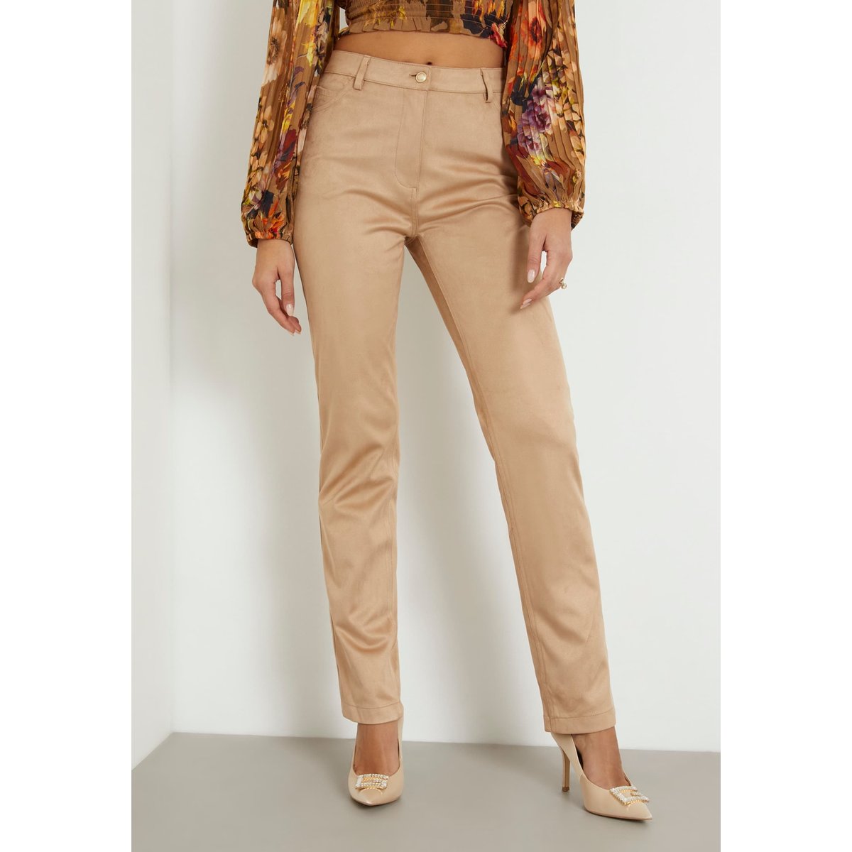 Pantalon Droit Daim Synthétique beige, GUESS