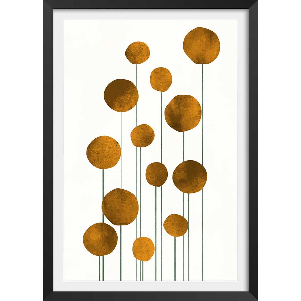 Affiche Fleurs d'eau dorées affiche + cadre en bois - noir, HEXOA